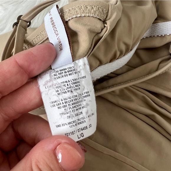 Becca Virtue High Neck Key Hole Front One Piece Swimsuit Tan Color Size Large - Picture 10 of 16